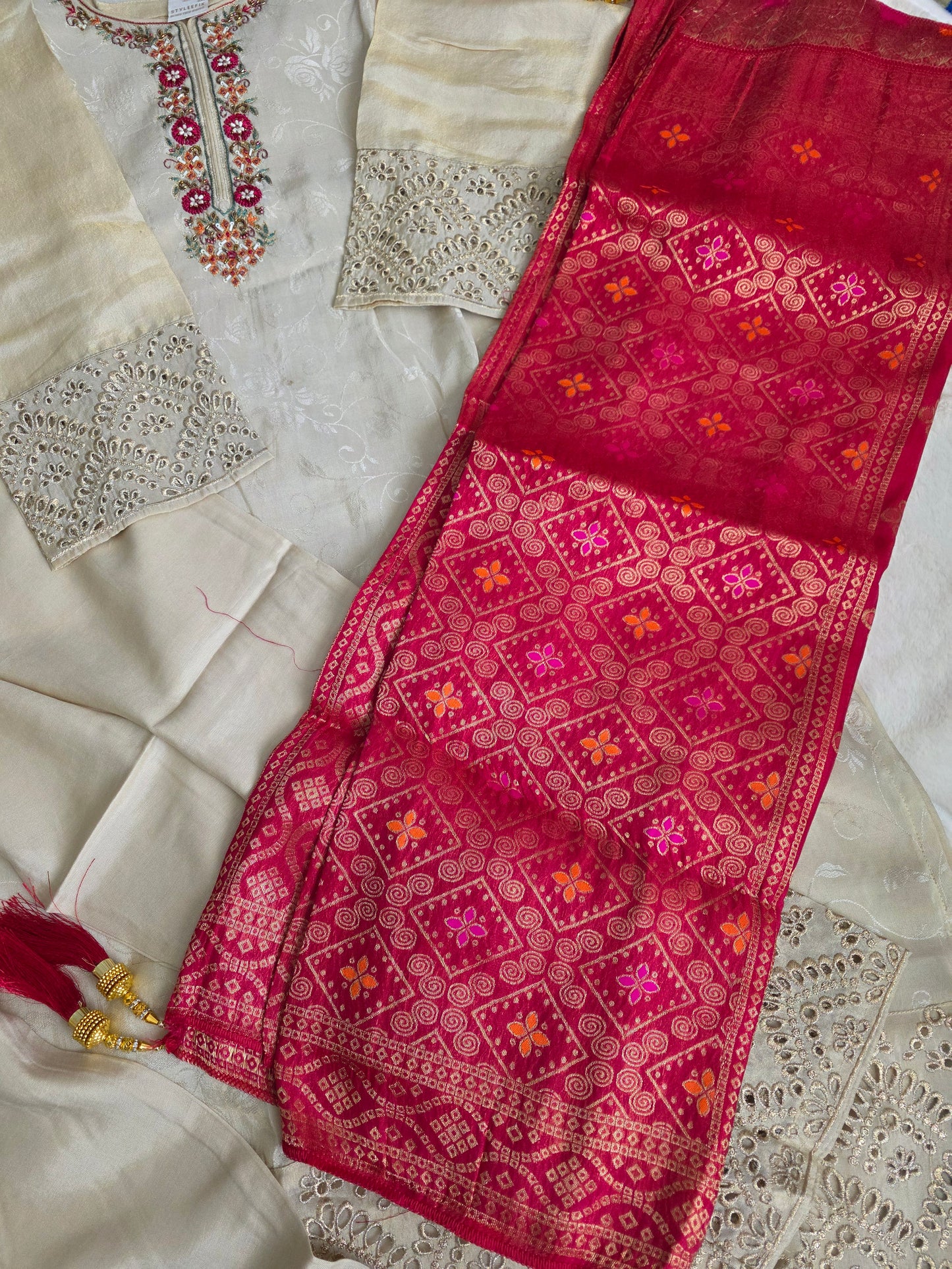 Premium 3 piece set with pink color dupatta