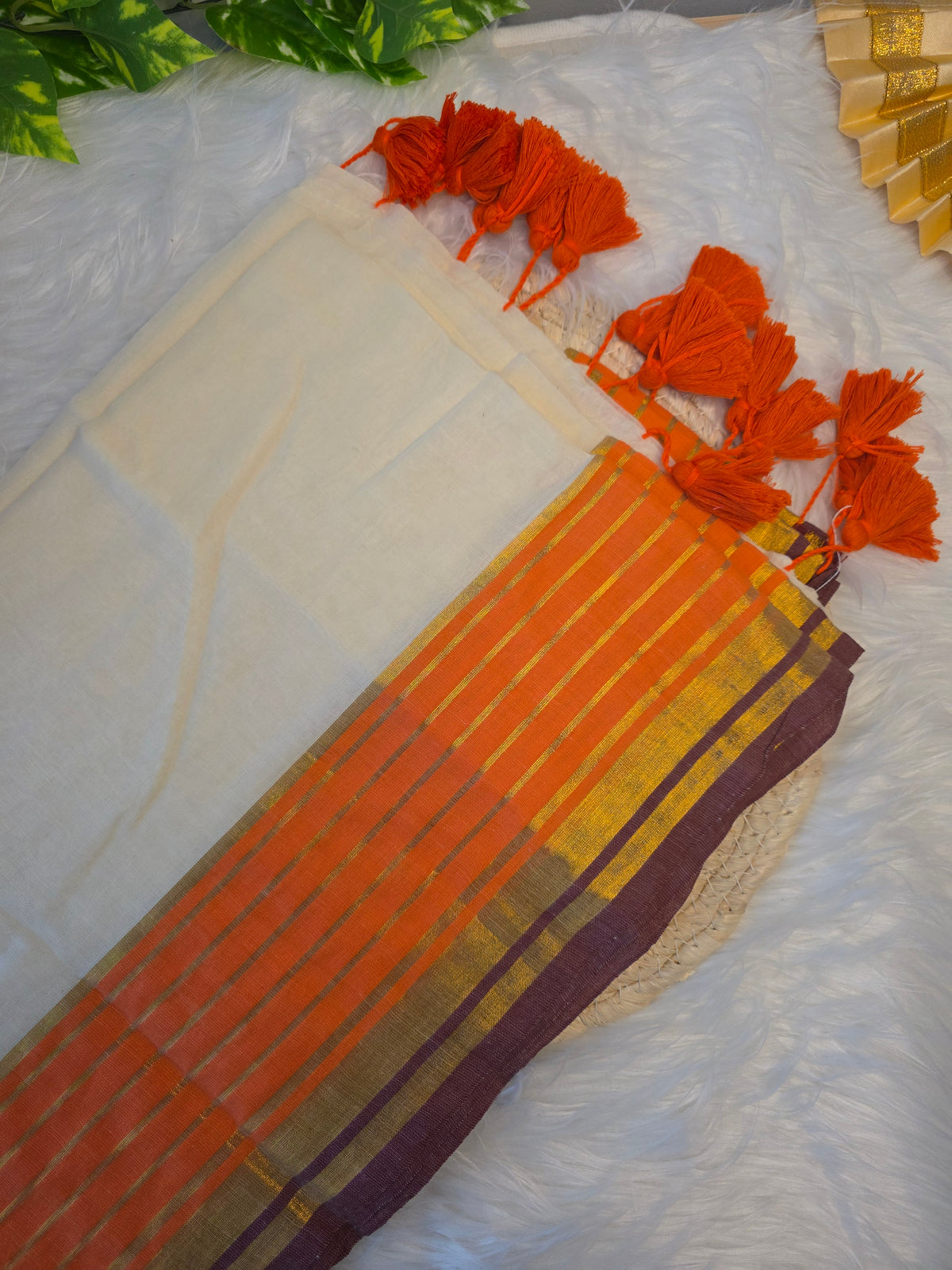 Mulcotton saree - orange