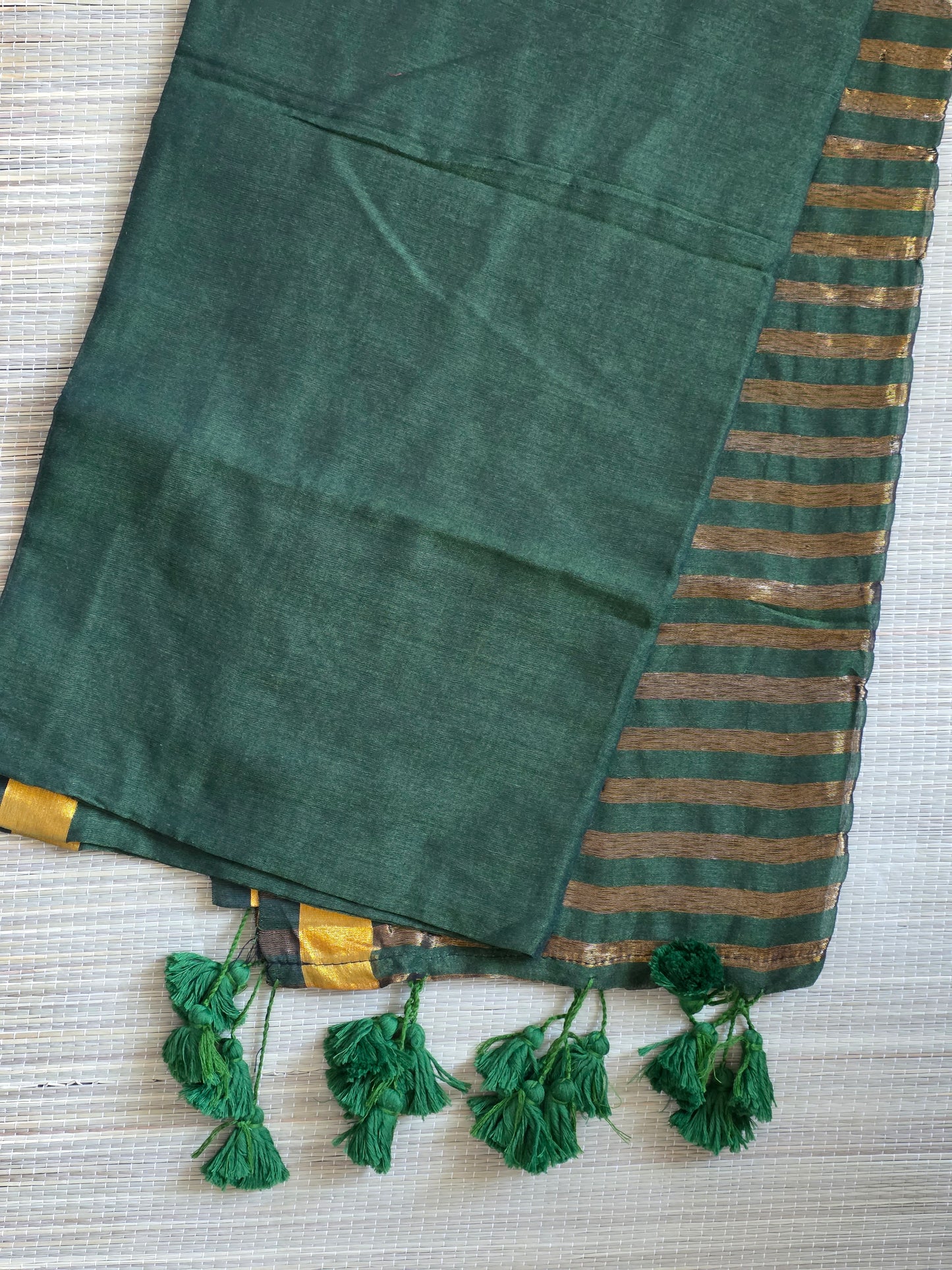 Mulcotton sarees - bottle green