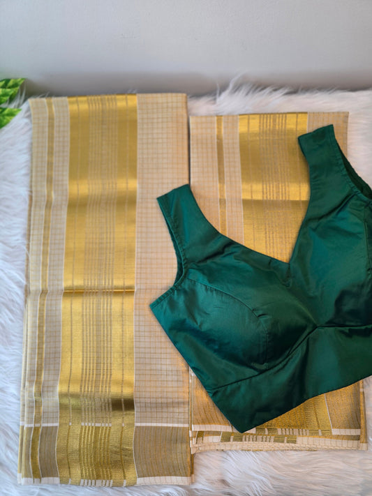 Combo pure golden setmund with green blouse