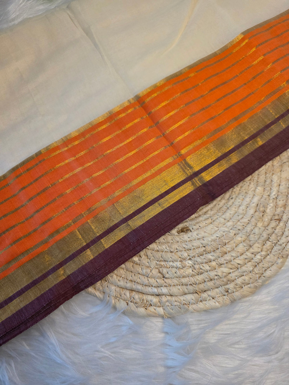 Mulcotton saree - orange