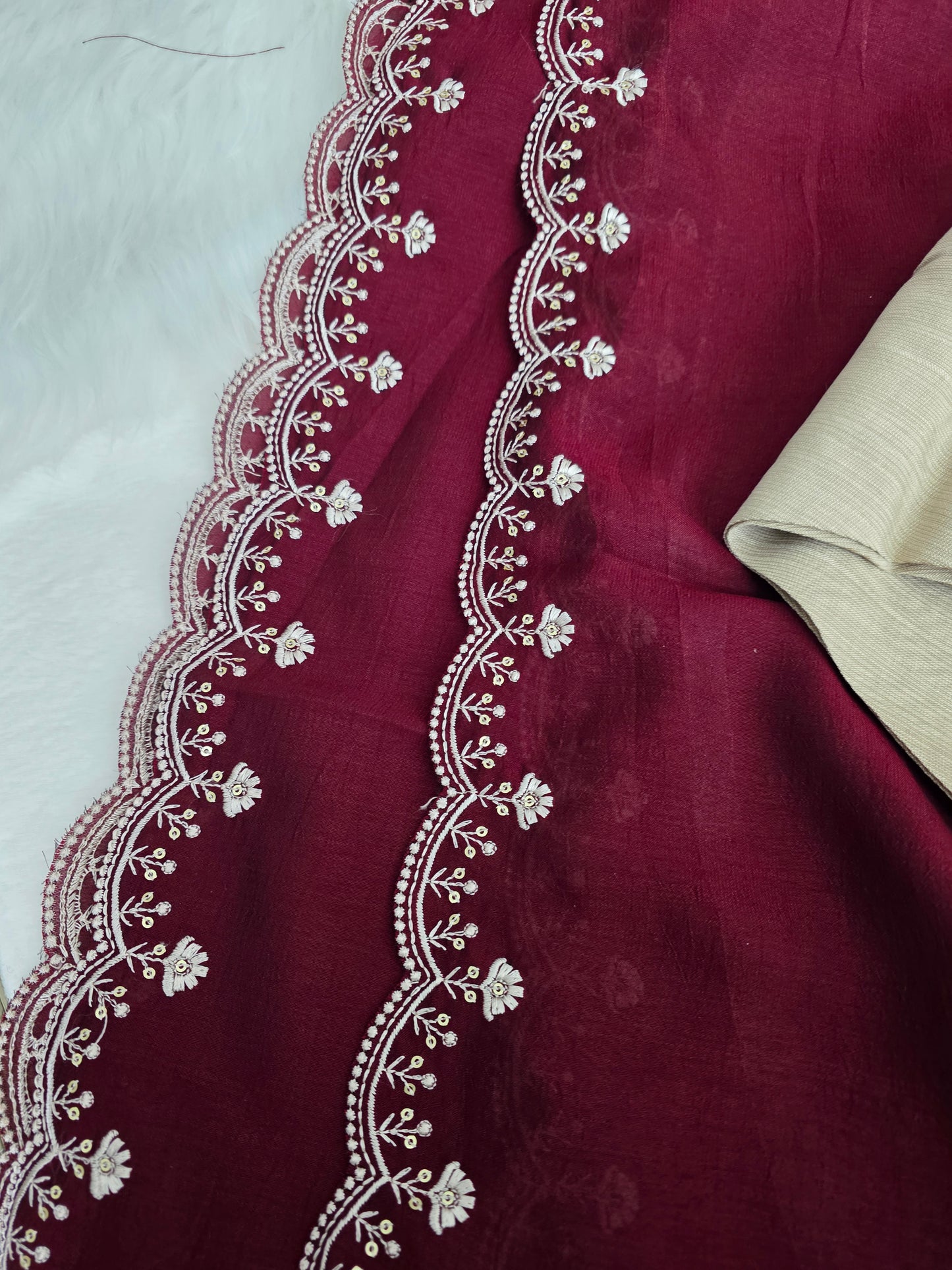 3 piece set - meroon and cream combo