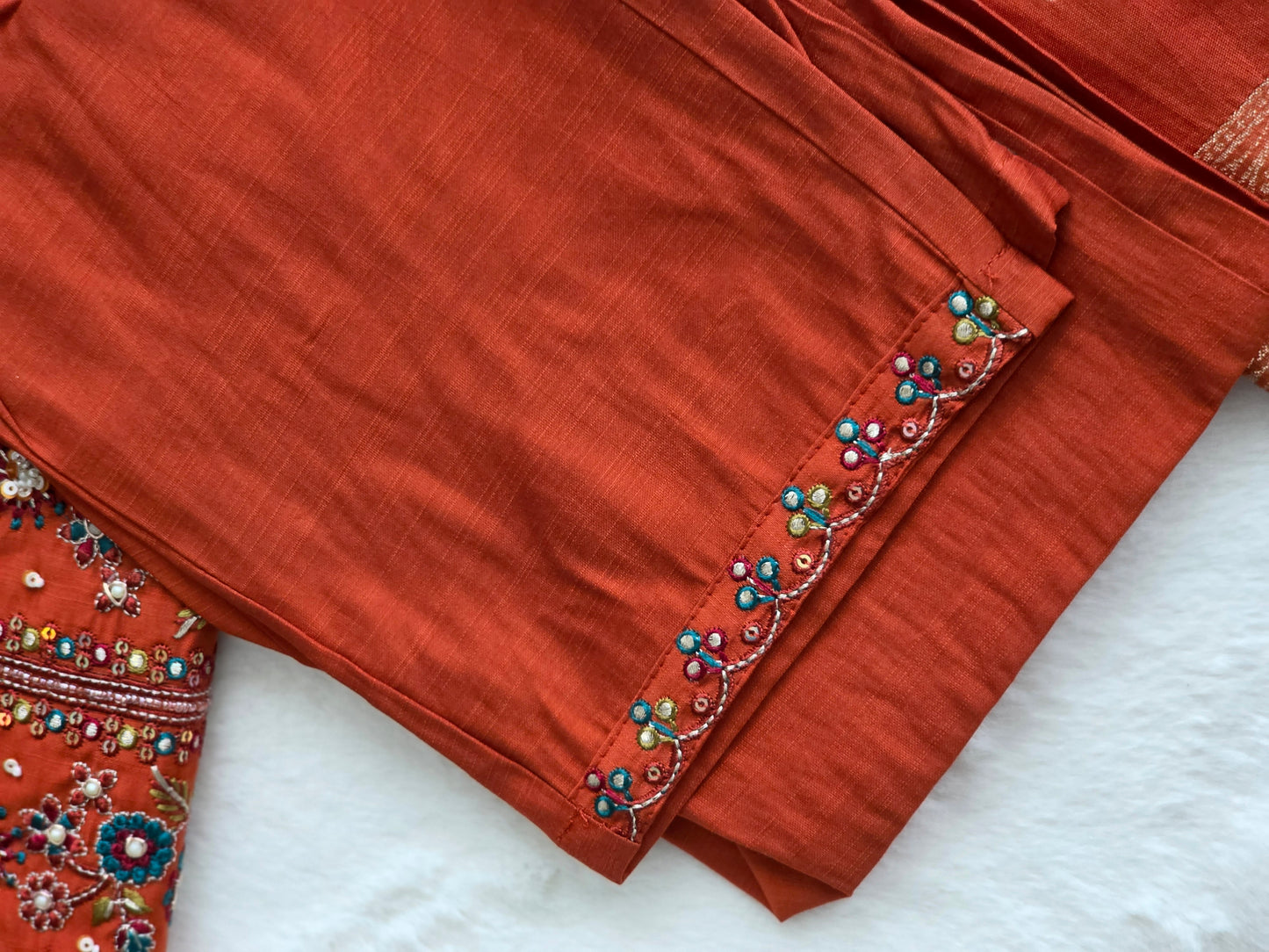 Rust orange Premium 3 piece set with embroidery