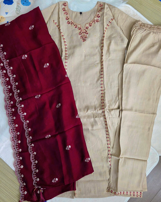 3 piece set - meroon and cream combo