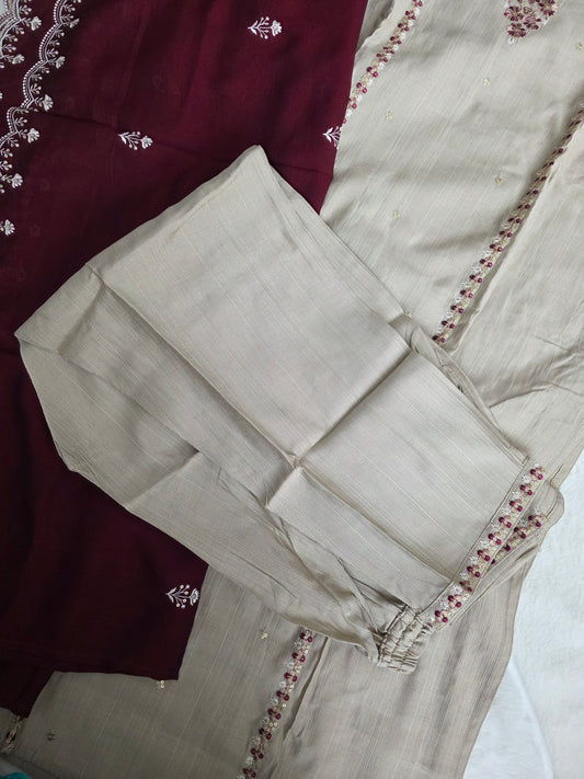 3 piece set - meroon and cream combo