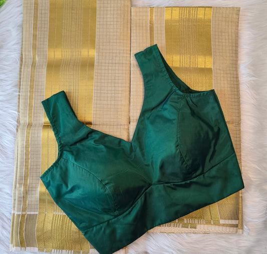 Combo pure golden setmund with green blouse