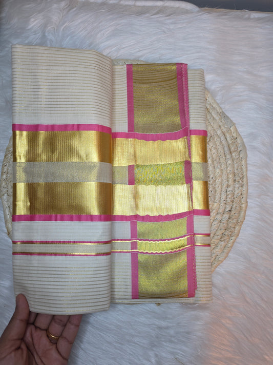 Premium Kerala set saree - pink