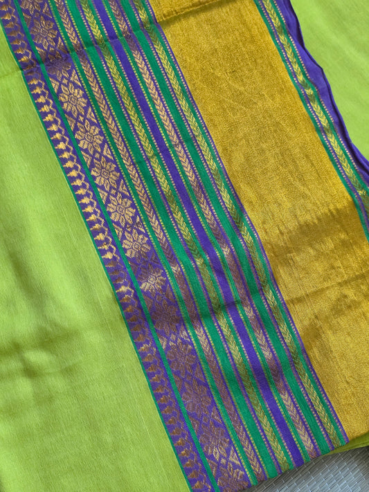 Mulcotton sarees - Kanchi border green
