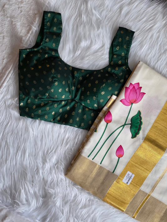 Kerala saree with blouse combo 8