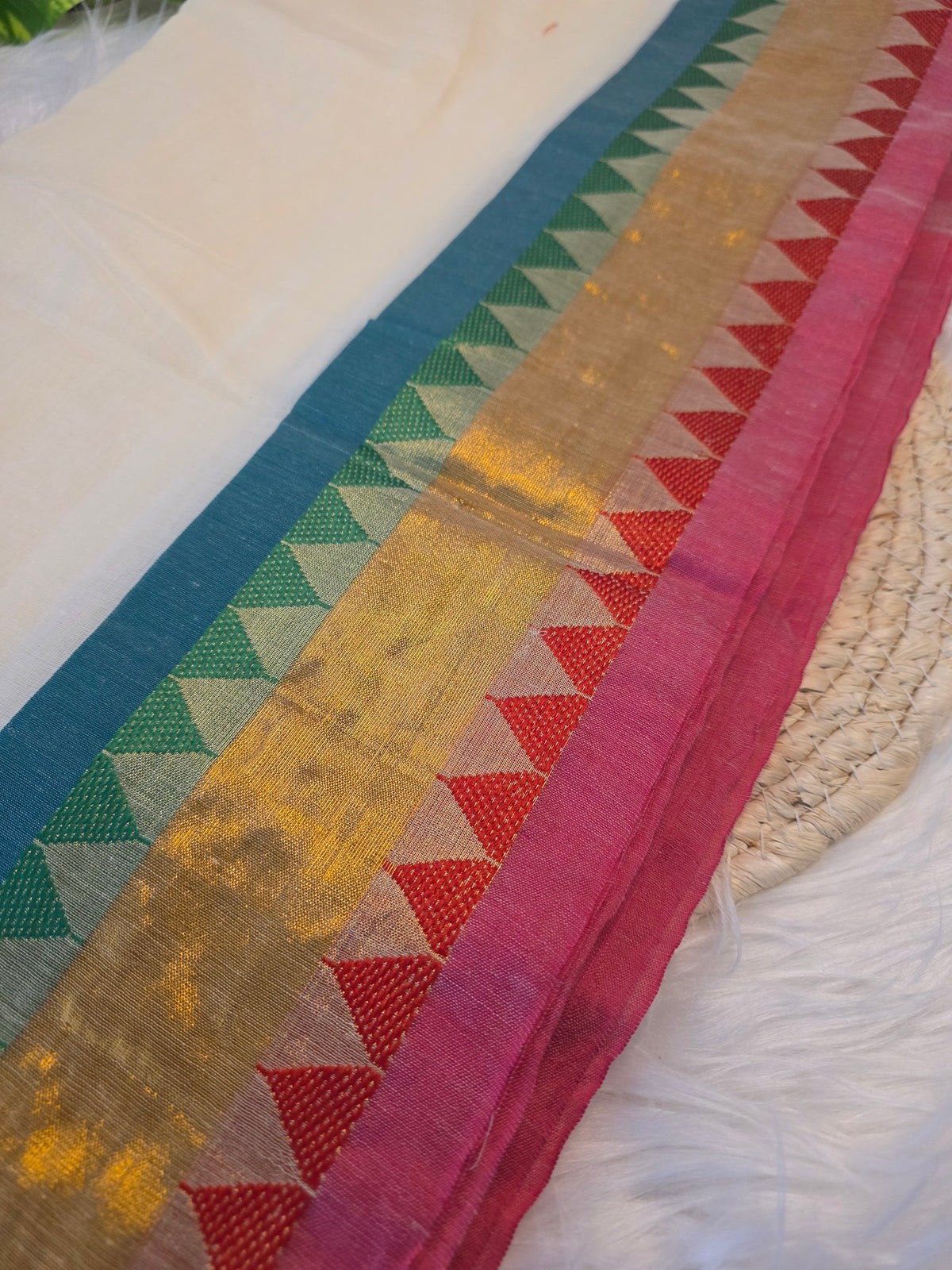 Mulcotton - temple border design - green and red