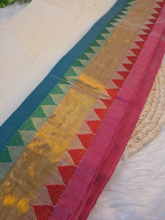 Mulcotton - temple border design - green and red