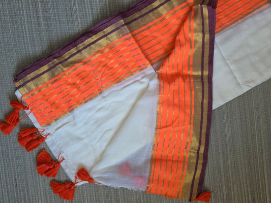 Mulcotton saree - orange