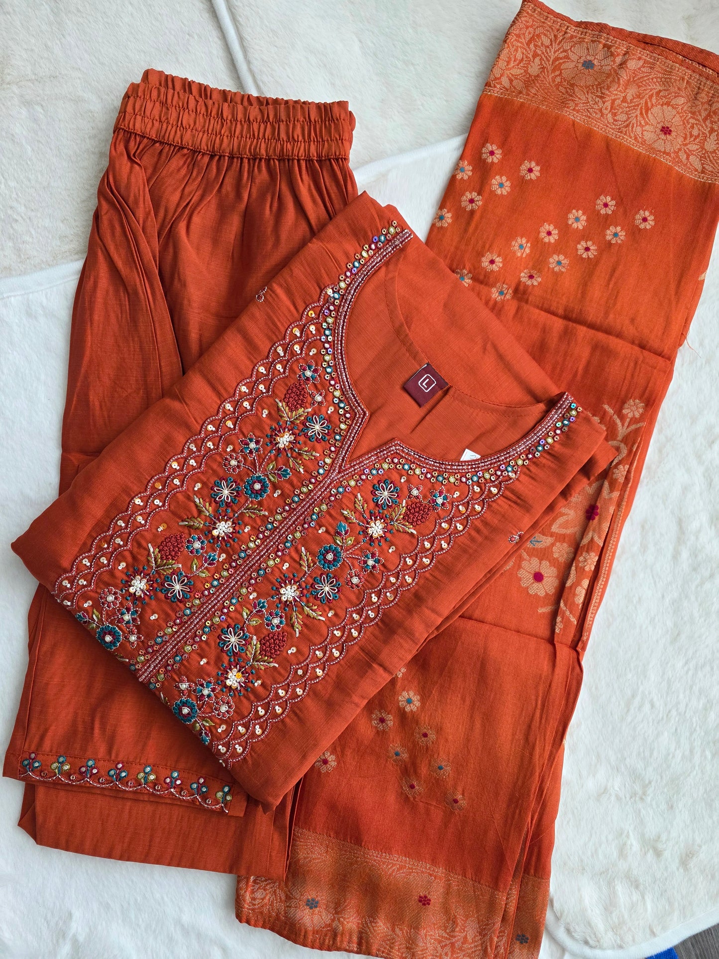 Rust orange Premium 3 piece set with embroidery
