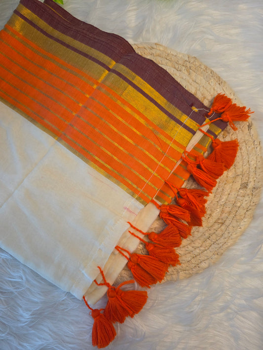 Mulcotton saree - orange