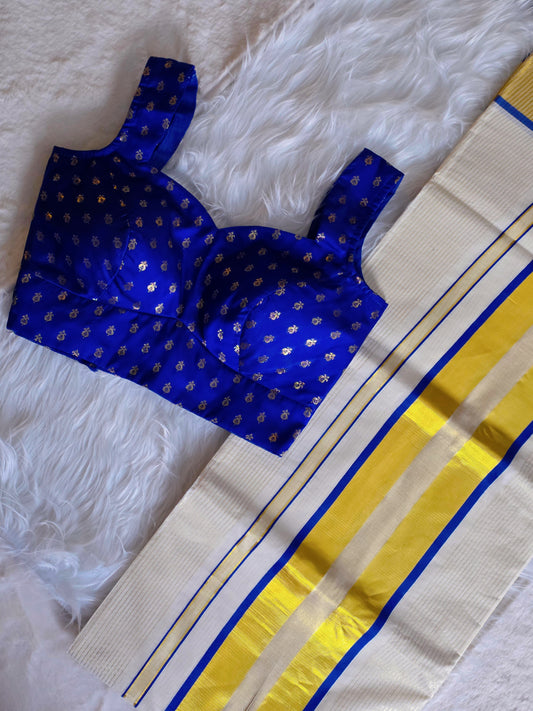 Kerala kasavu saree with blouse combo 5