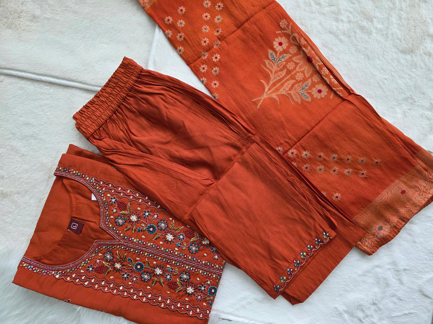 Rust orange Premium 3 piece set with embroidery