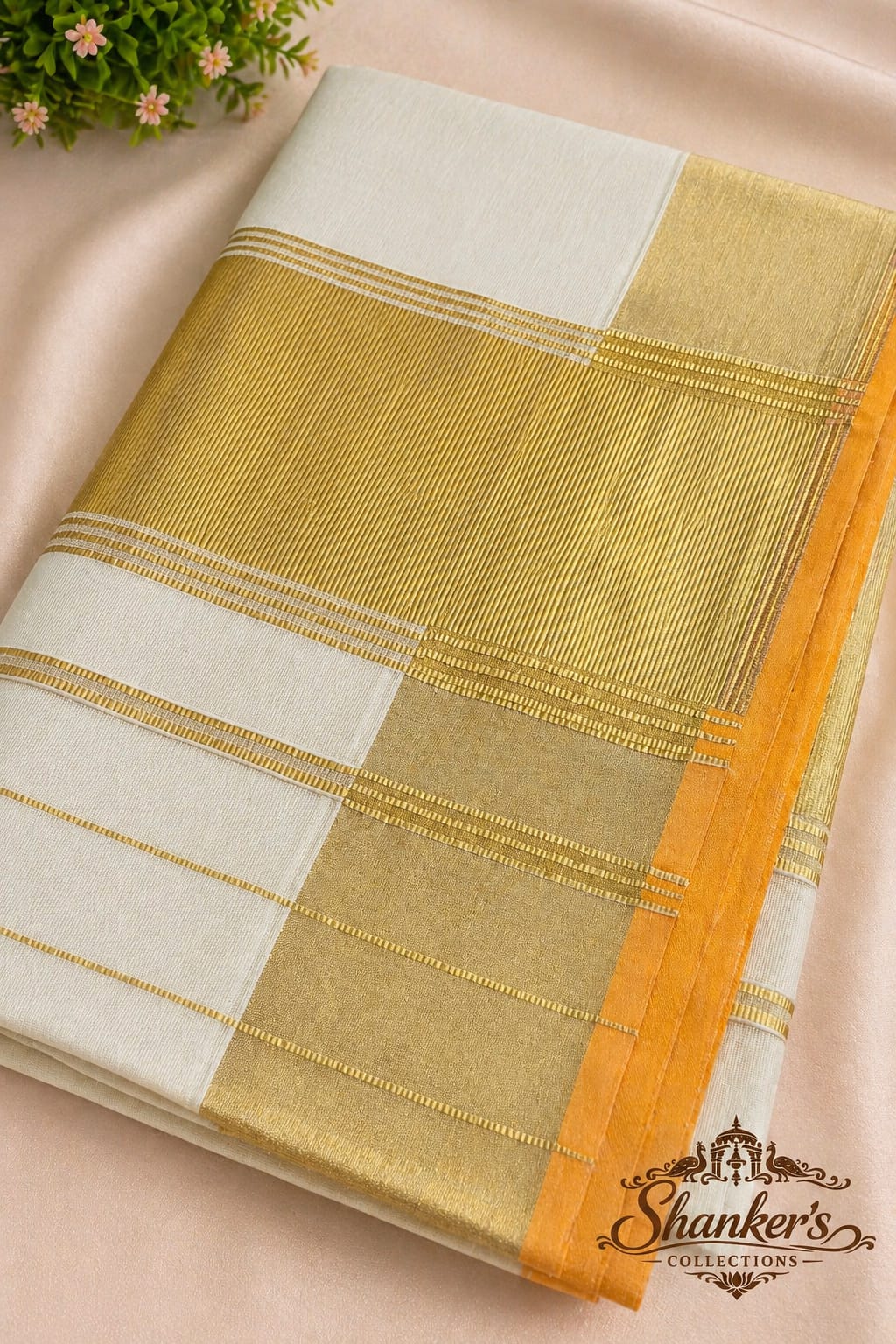 Handloom Replica Golden Kerala Traditional Saree
